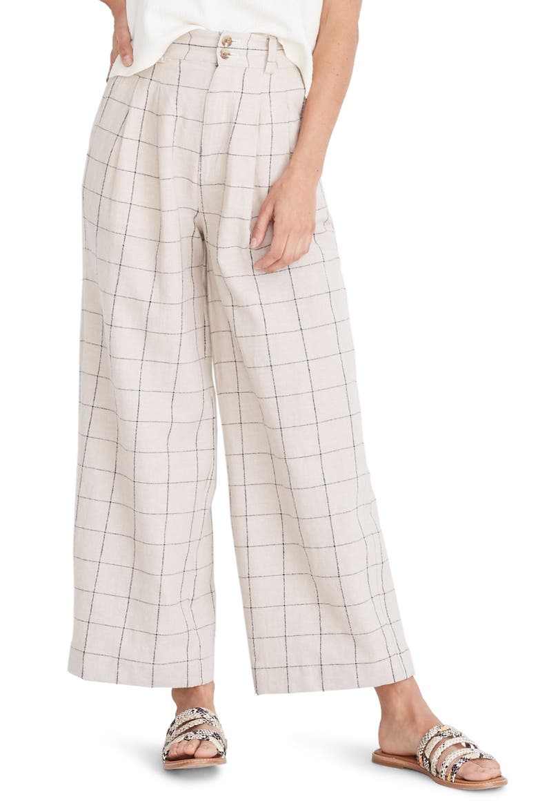 Windowpane Pleated Wide Leg Pants, Main, color, SLUB WINDOWPANE LIGHT SAND