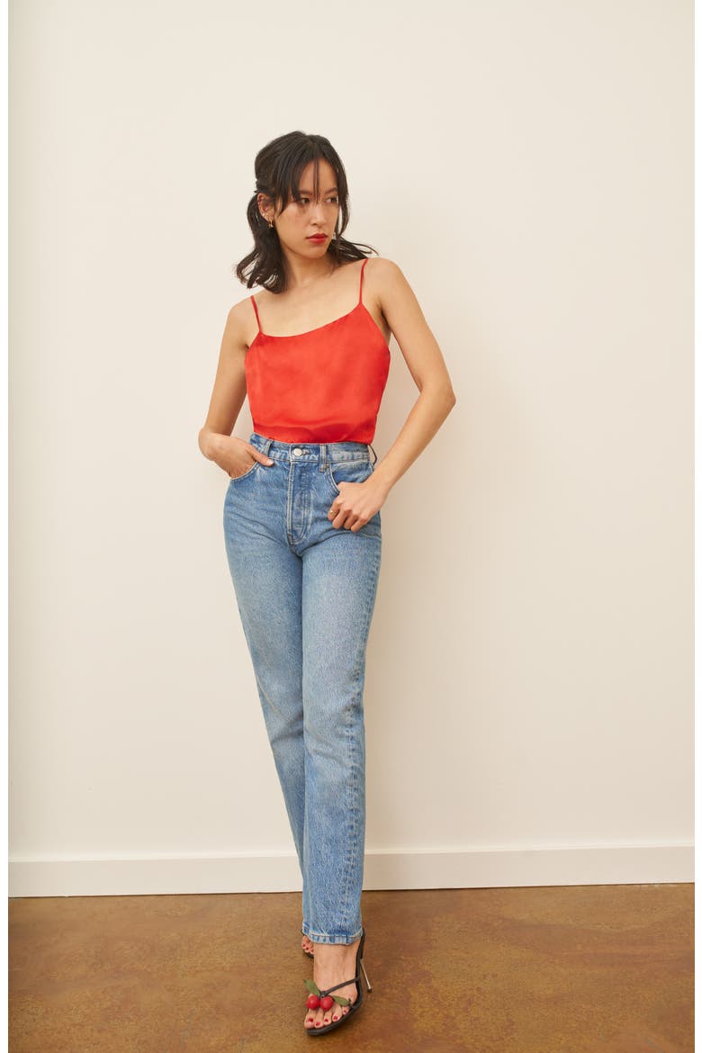 Stella Twist Back Silk Satin Tank, Alternate, color, HOT DAY