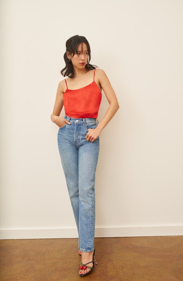 Reformation Stella Twist Back Silk Satin Tank, Alternate, color, 