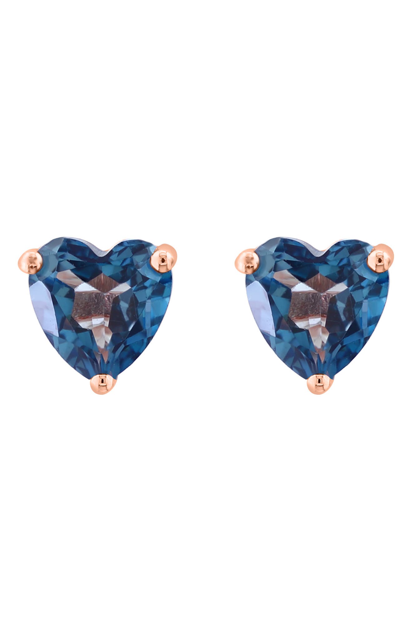EFFY 14K Rose Gold Heart London Blue Topaz Stud Earrings
