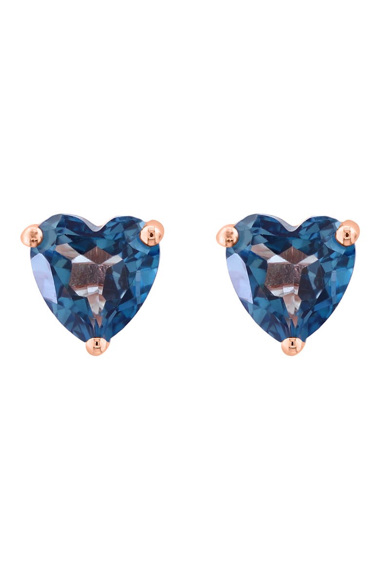 14K Rose Gold Heart London Blue Topaz Stud Earrings, Main, color, BLUE