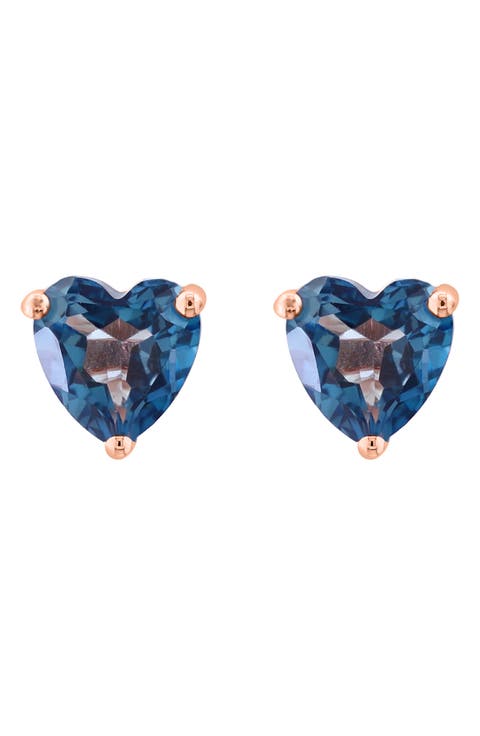 14K Rose Gold Heart London Blue Topaz Stud Earrings