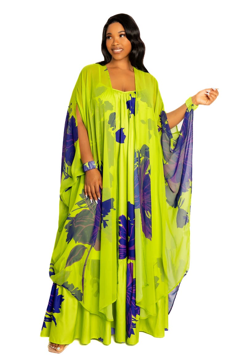Floral Robe with Wristband, Alternate, color, LIME MULTI
