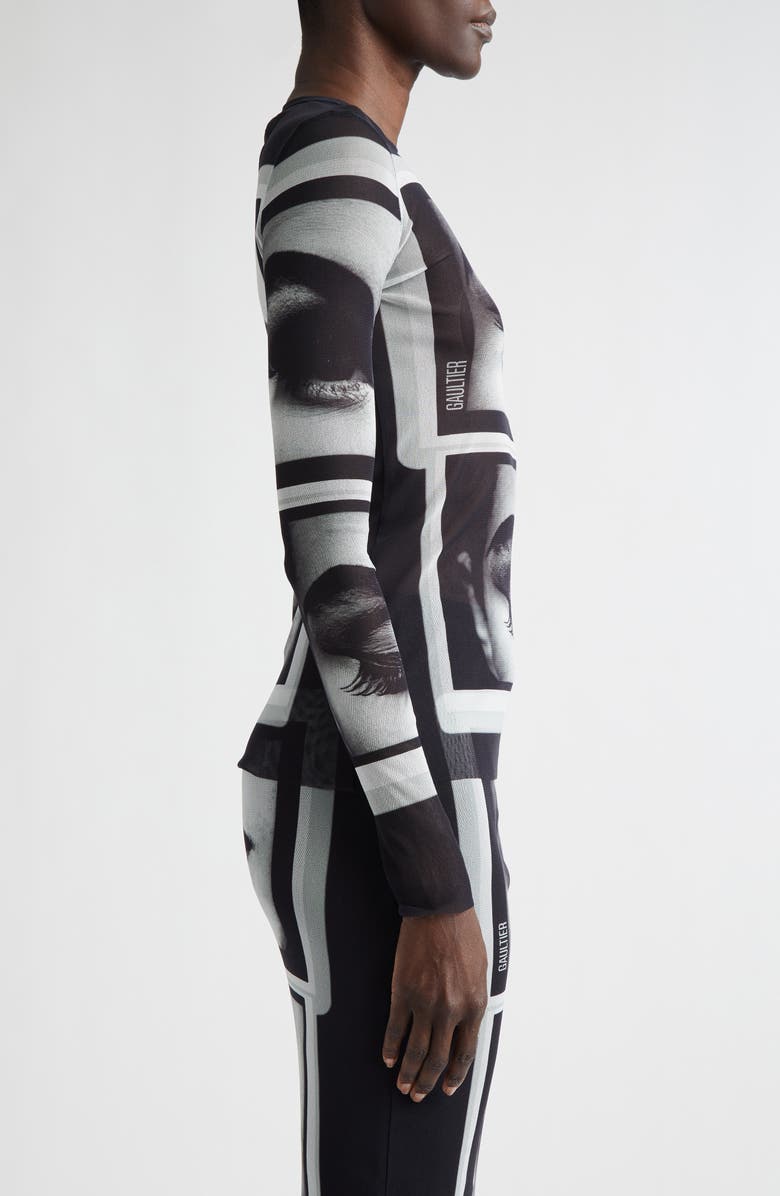 Jean Paul Gaultier Re-Edition Eyes 
Lips Long Sleeve Mesh Top, Alternate, color, Black/ Grey/ White