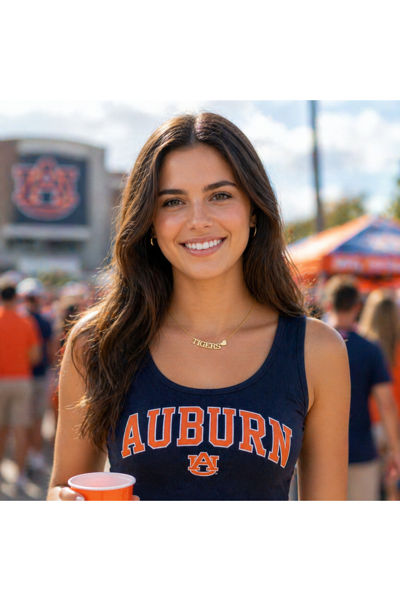 Auburn University Gold Heart Necklace, Alternate, color, Yellow Gold
