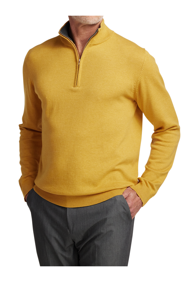 Supima Cotton Quarter Zip Mock Neck Sweater, Alternate, color, Mustard