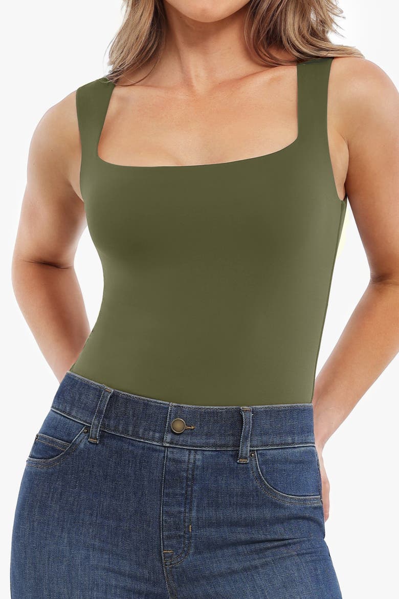 Cloud Touch Snatched Double Layer Tummy Control Sleeveless Tank Top, Alternate, color, Moss