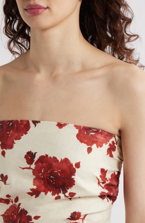Faithfull The Brand Alexa Floral-print Strapless Linen Top In Cecile Floral - Garnet