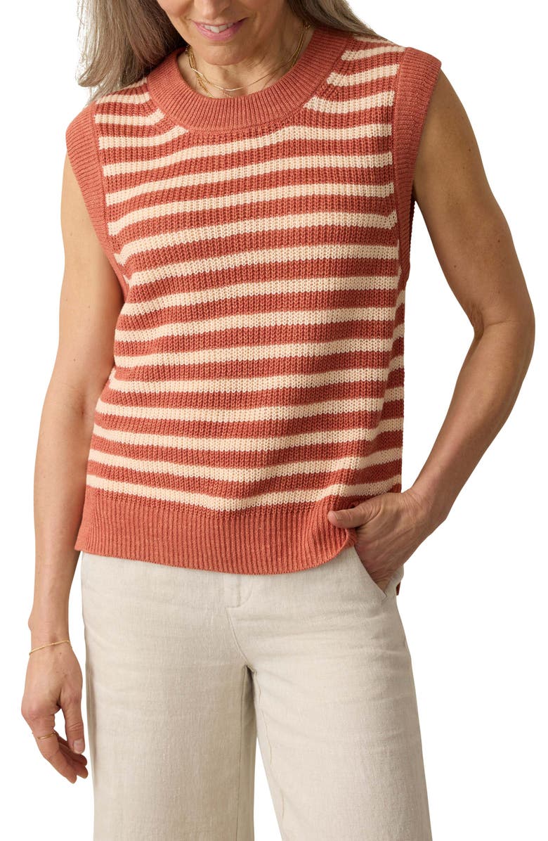Faherty Miramar Linen & Organic Cotton Sweater Tank, Main, color, Sandstone Stripe