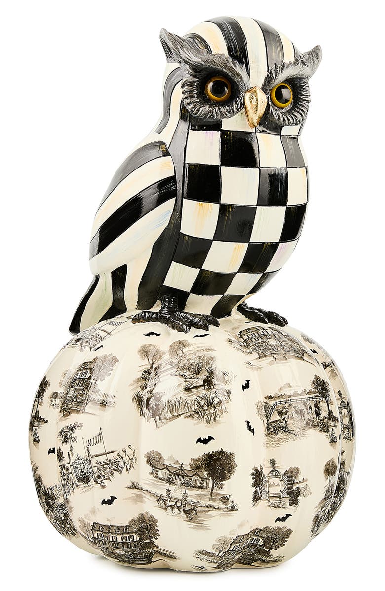 MACKENZIE CHILDS Courtly Owl on Toile Pumpkin Figurine, Main, color,