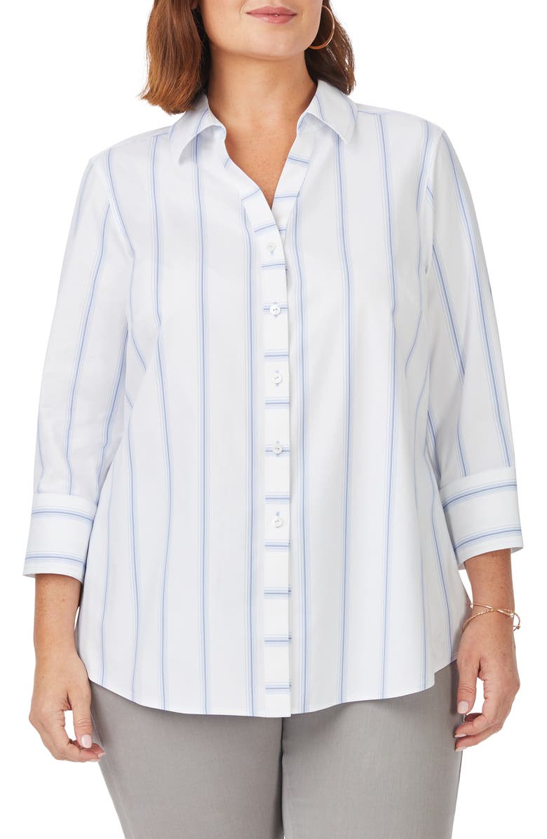 Foxcroft Mary Soho Stripe Print Button-Up Shirt, Main, color, 