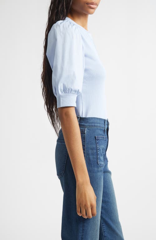 Veronica Beard Coralee Puff Sleeve Mixed Media Henley Top In Blue