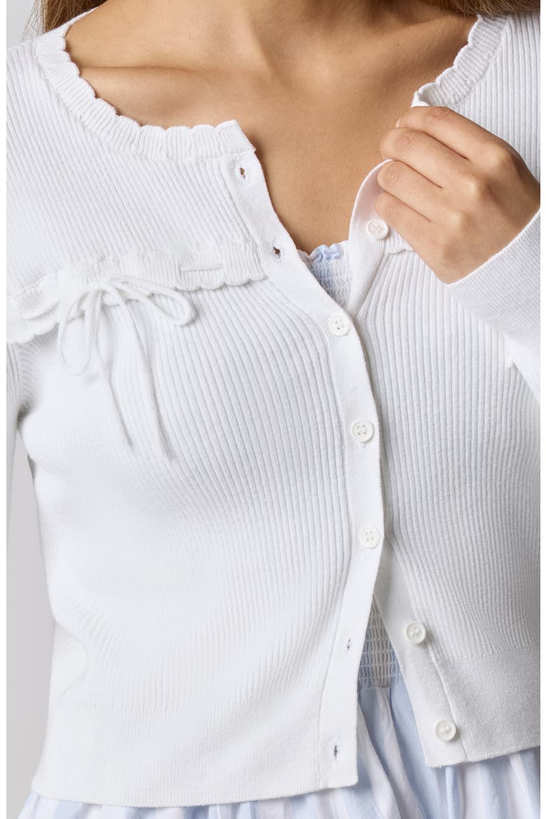 Baby Bow Rib Knit Button Front Crop Cardigan, Alternate, color, BRIGHT WHITE