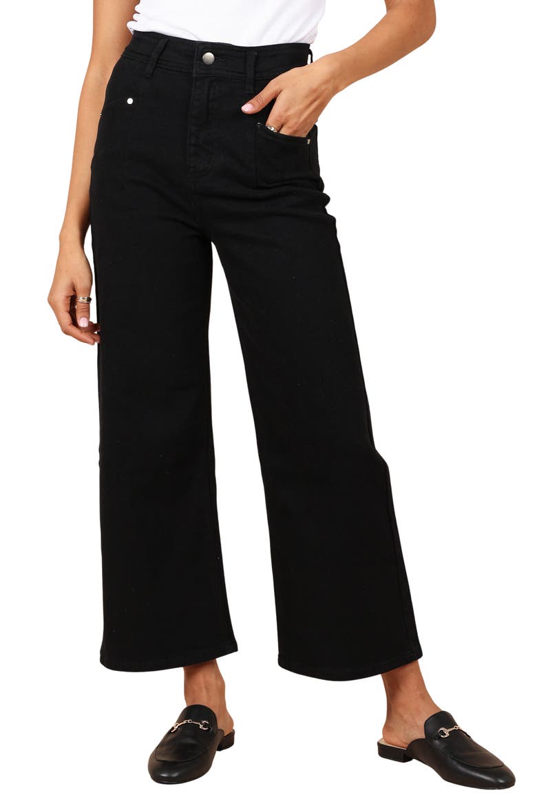 Georgette High Waist Bootcut Pants, Main, color, BLACK