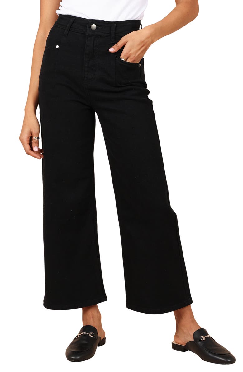 Petal & Pup Georgette High Waist Bootcut Pants, Main, color, Black