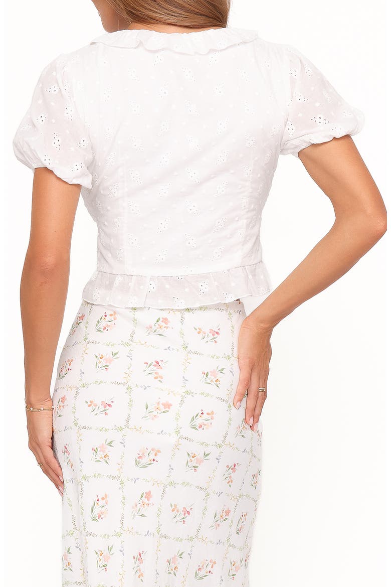 Andra Tie Front Puff Sleeve Crop Top, Alternate, color, WHITE BRODERIE