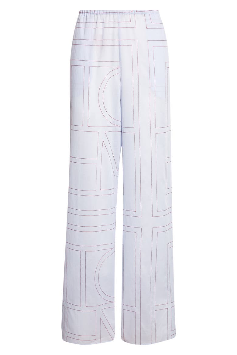 Monogram Embroidered Pull-On Pants, Alternate, color, SKY