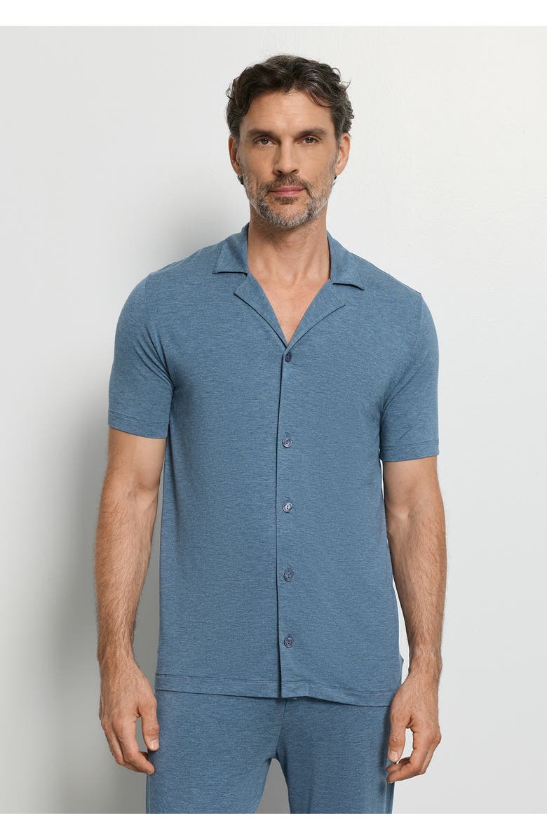 Hanro Casuals Notch Collar Button Front Shirt, Alternate, color, Retro Blue Melange