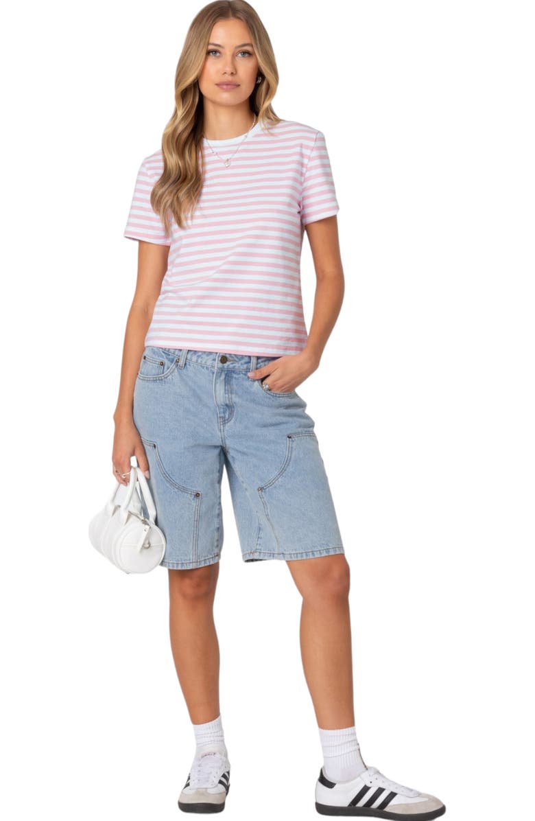 EDIKTED Callahan Stripe Stretch Cotton T-Shirt, Alternate, color, Light-Pink