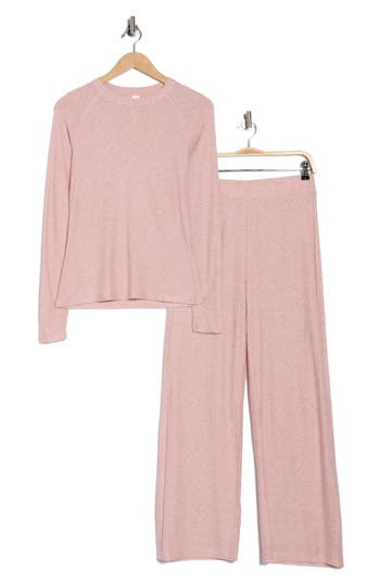 Yogalicious Long Sleeve Top & Wide Leg Pants Pajamas In Pink
