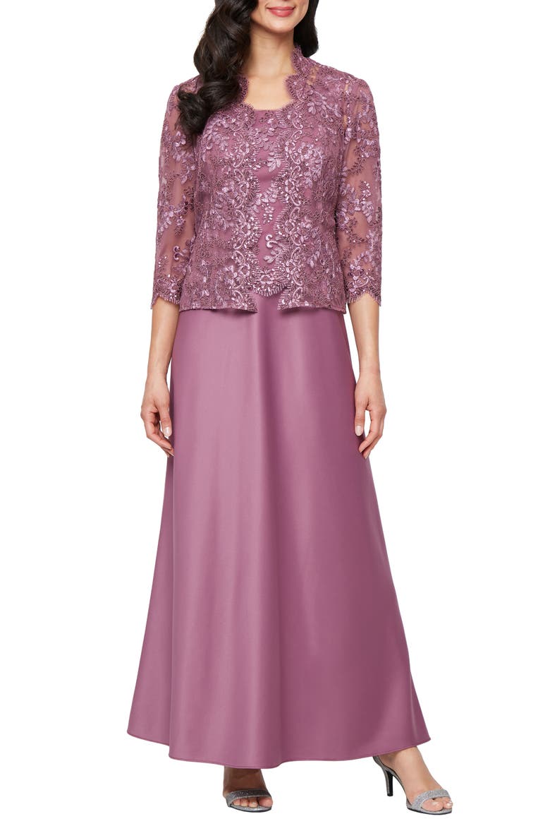 Embroidered Mock Two-Piece Gown with Jacket, Main, color, DARK MAUVE
