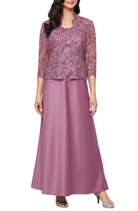 Embroidered Mock Two-Piece Gown with Jacket (Plus)