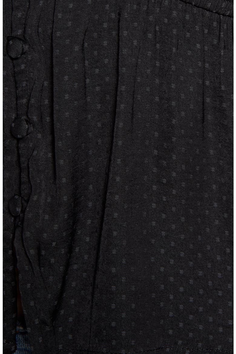 Shirred Sleeve Jacquard Dot Top, Alternate, color, BLACK