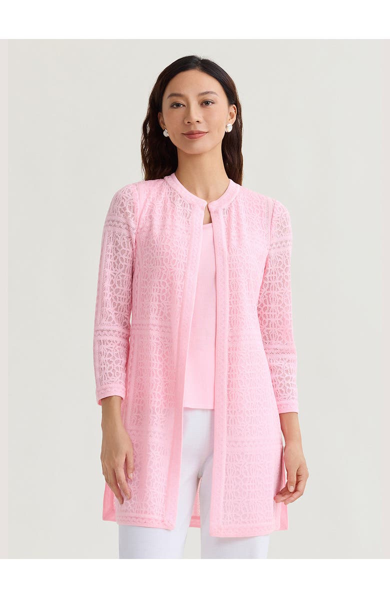 Misook Heritage Tonal Burnout Knit Jacket, Main, color, Pink