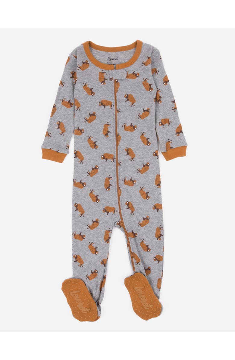 Leveret Kids Cotton Footed Printed Pajamas, Animal, Holiday & Fun Prints, Main, color, Bison