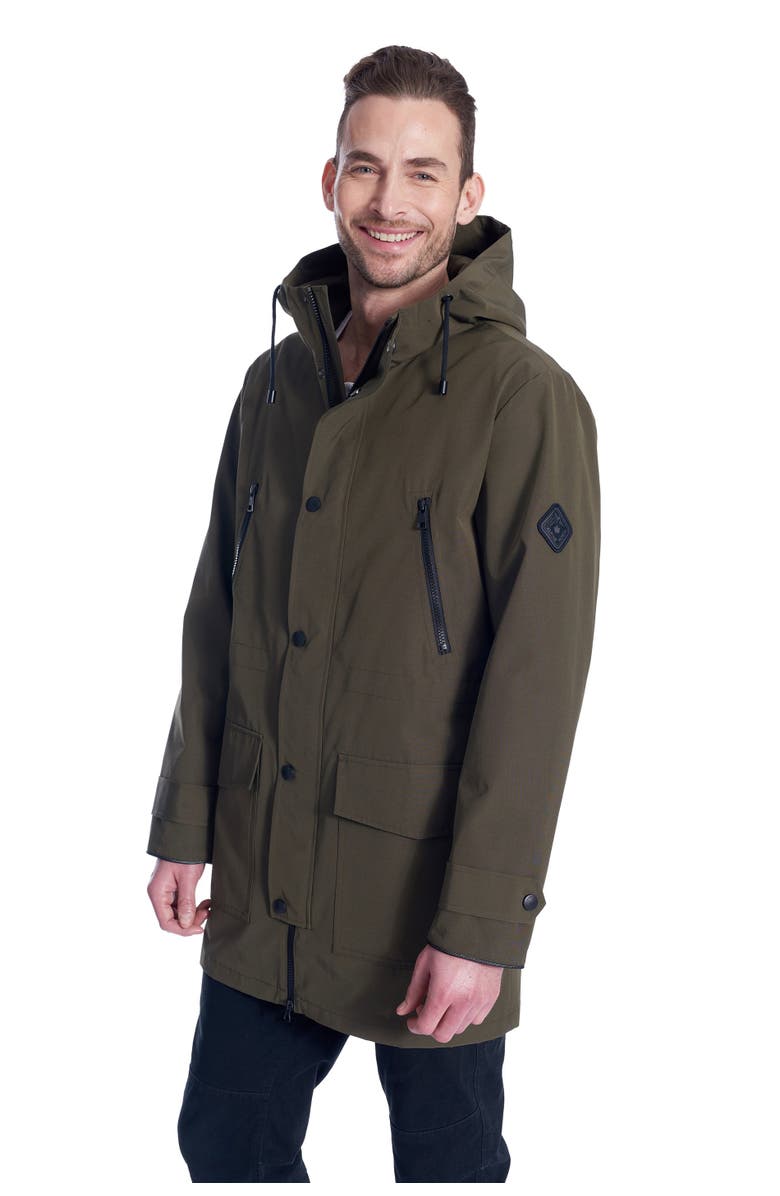 Alpine North BANKS - Weather Resistant Storm Jacket with Drawstring Hood Raincoat, Main, color, Army