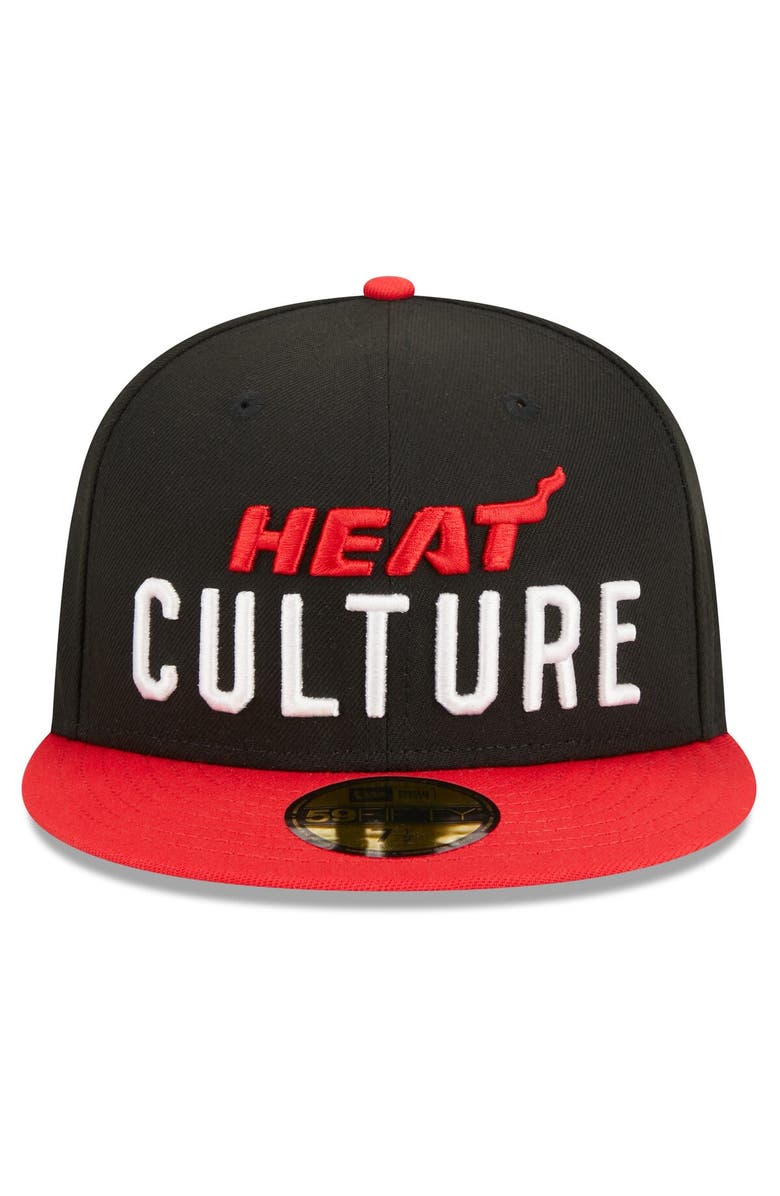New Era Men's New Era Black/Red Miami Heat 2023/24 City Edition 59FIFTY Fitted Hat, Alternate, color,