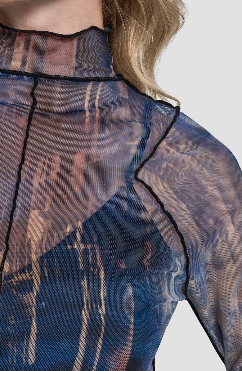 DKNY Printed Exposed Seam Mesh Top, Alternate, color, Hudson Lights