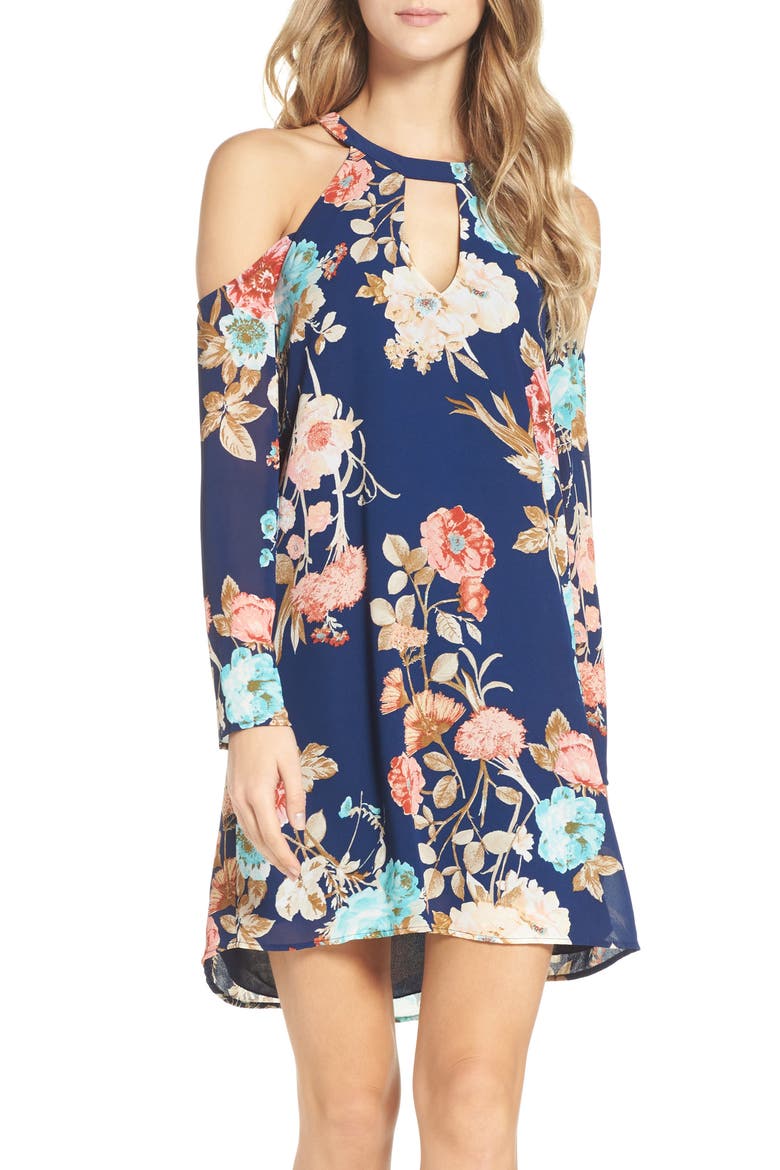 Cold Shoulder Dress, Main, color, NAVY FLORAL