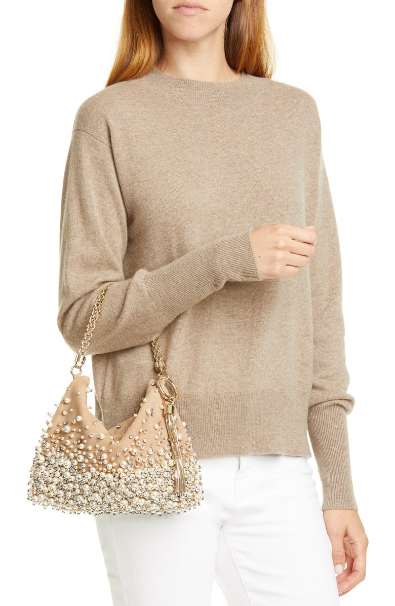 Jimmy Choo Callie Degradé Imitation Pearl Embellished Suede Clutch, Alternate, color,