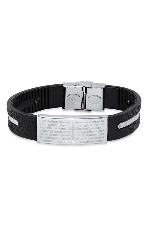 Men's Lord's Prayer Rubber & Stainless Steel Bracelet