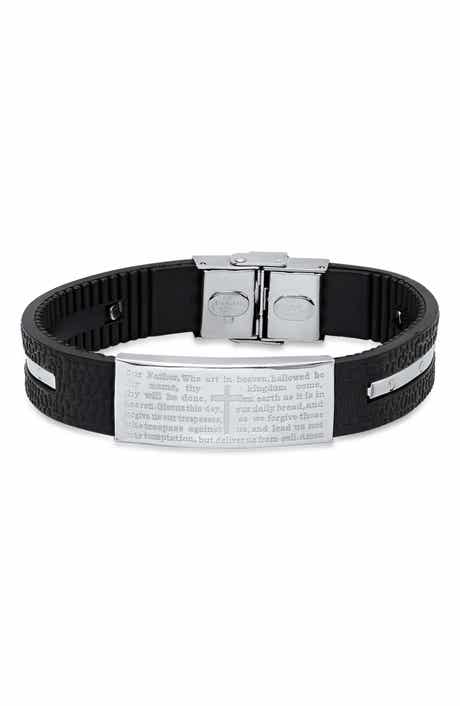 Men's Lord's Prayer Rubber & Stainless Steel Bracelet
