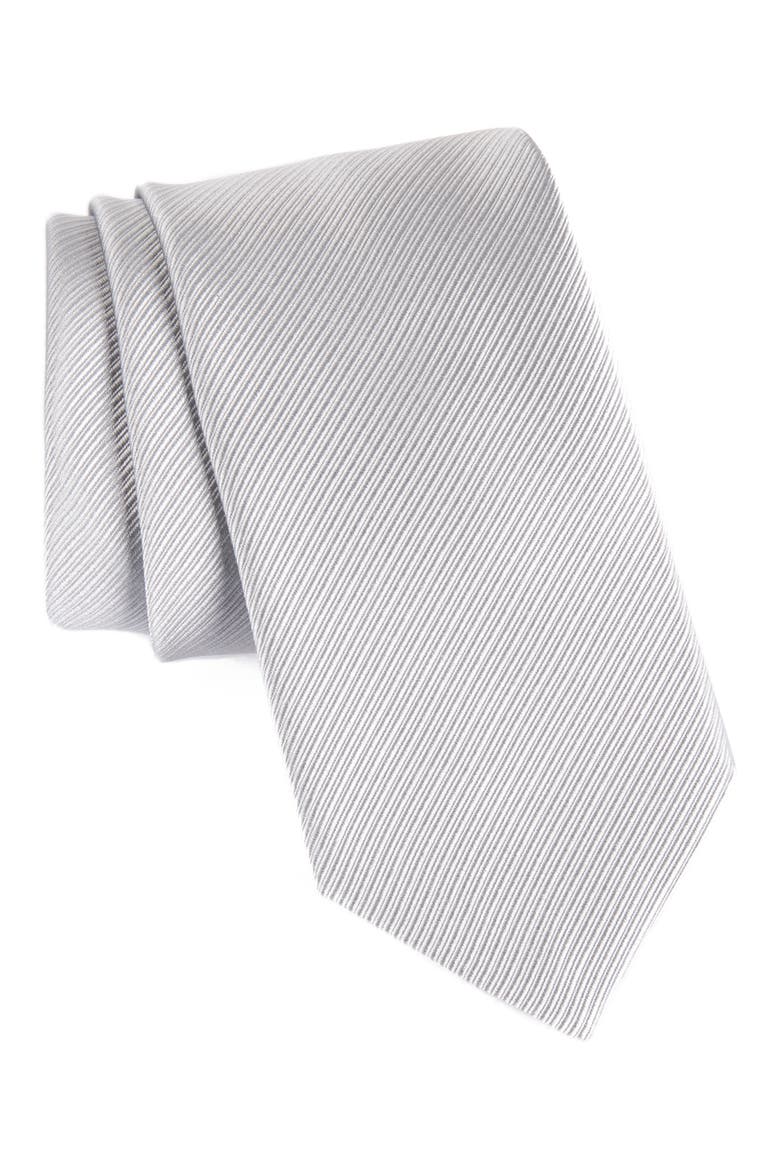 Stripe Silk Tie, Main, color, SILVER