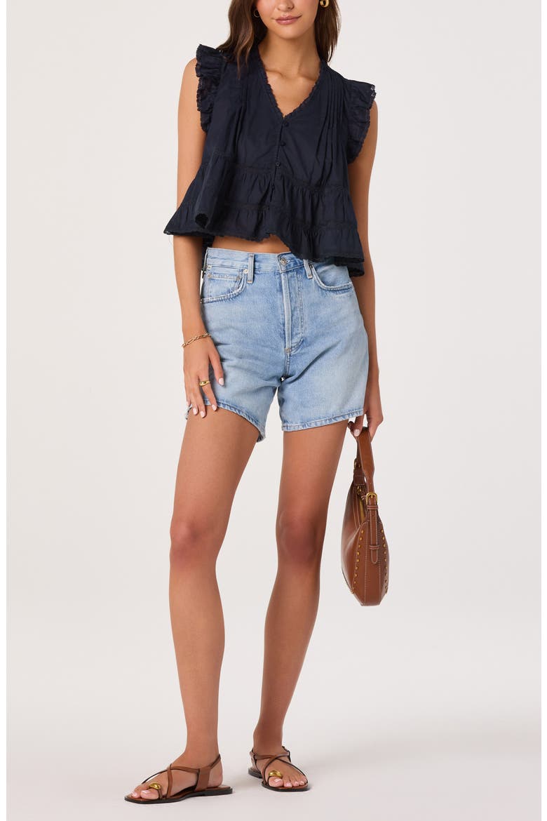 Julie Flutter Sleeve Eyelet Cotton Top, Alternate, color, NAVY