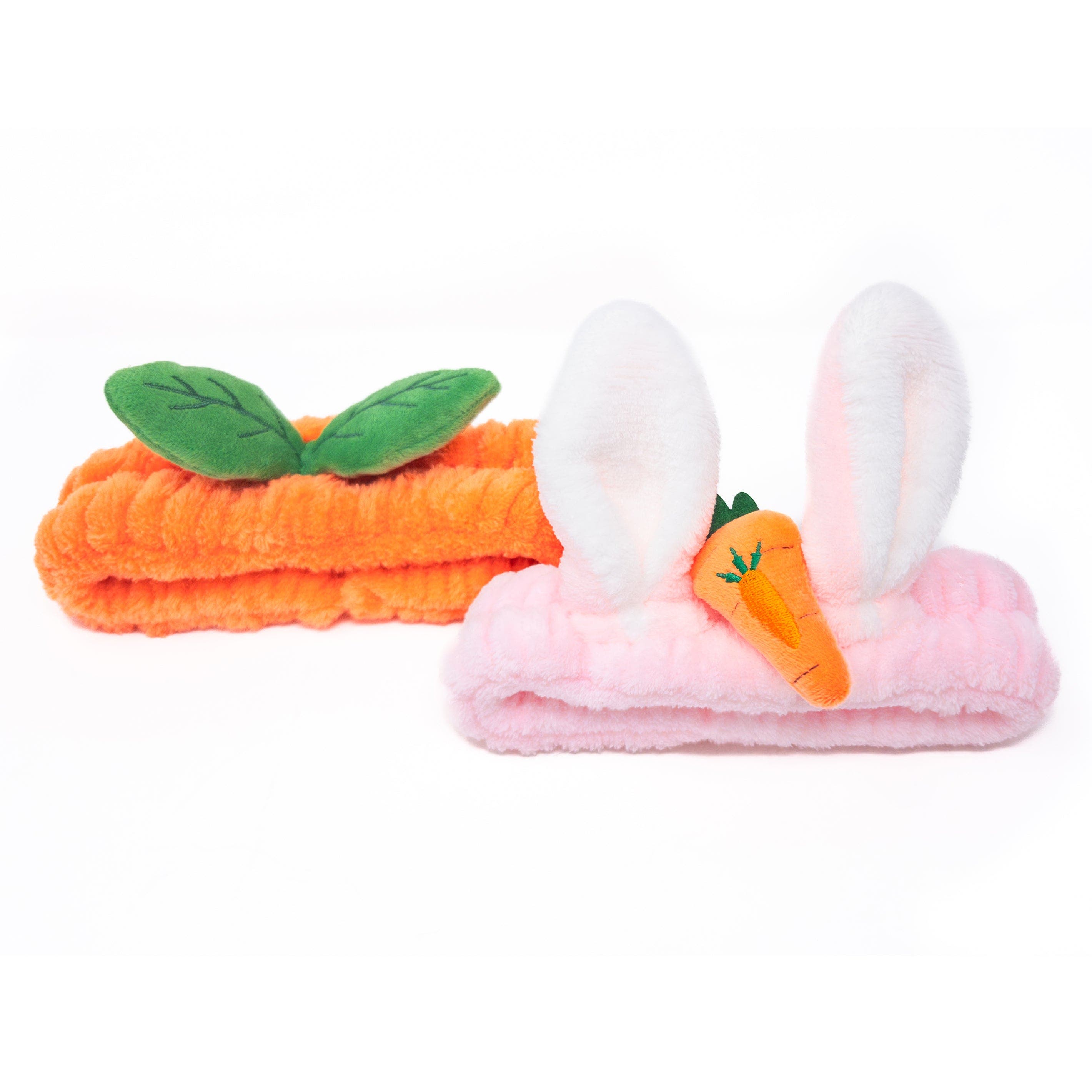 Puttisu 2pc Plush Spa Headband Set in Garden Bunny Set - Orange/pink 