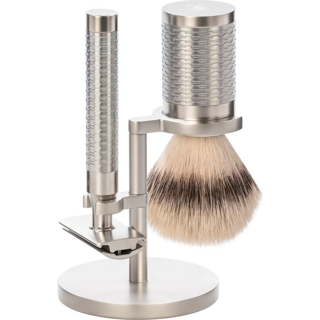 Mühle Rocca Silver Matt Stainless Steel 3-piece Silvertip Fiber & Safety Razor Shaving Set In Silver