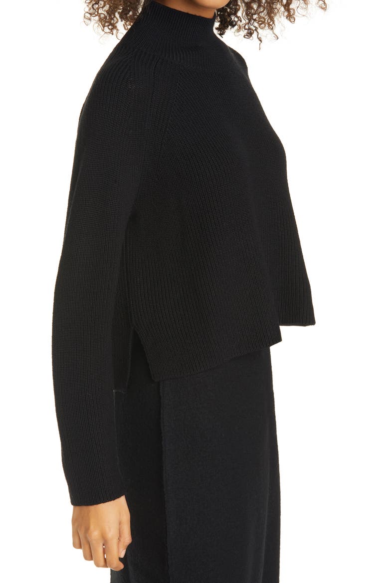 Merino Wool Crop Turtleneck Sweater, Alternate, color, BLACK