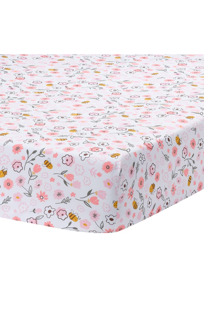 Lambs & Ivy Little Garden 100% Cotton Floral Fitted Crib/Toddler Sheet, Main, color, Pink Floral
