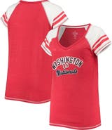 SOFT AS A GRAPE Women's Soft as a Grape Red Washington Nationals Curvy Colorblock Tri-Blend Raglan V-Neck T-Shirt