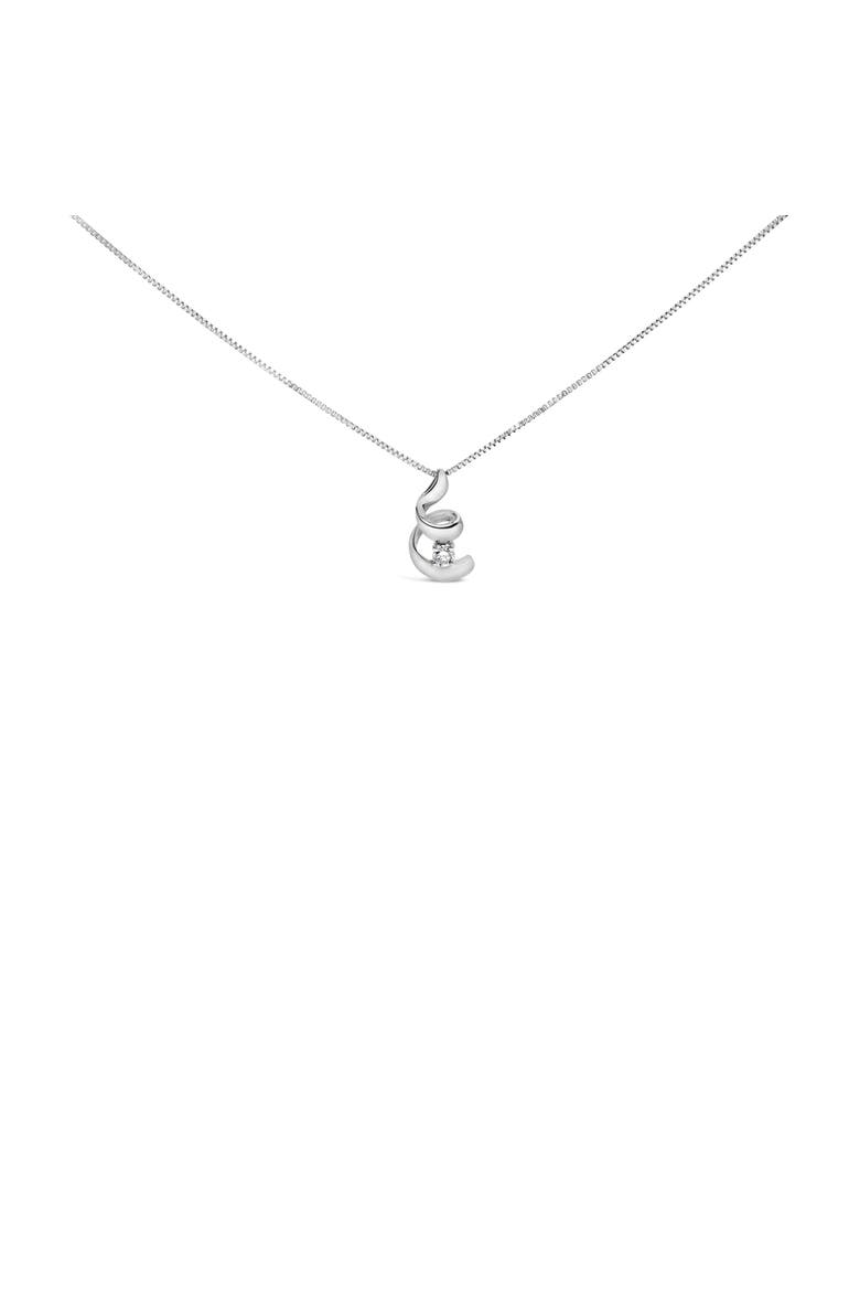 10K White Gold 1/10 Cttw Diamond Solitaire Spiral 18" Pendant Necklace, Main, color, White