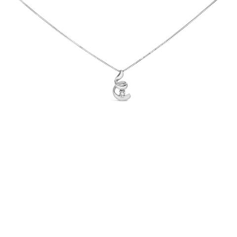 10K White Gold 1/10 Cttw Diamond Solitaire Spiral 18" Pendant Necklace