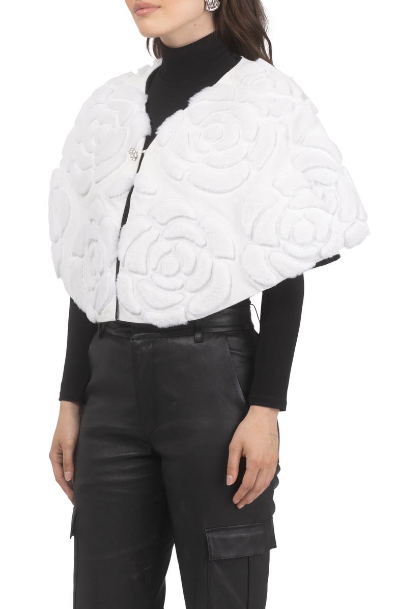 GORSKI Genuine Shearling/Suede Floral Embroidered Stole Reversible To Cashmere And Wool Blend, Alternate, color, White/Black