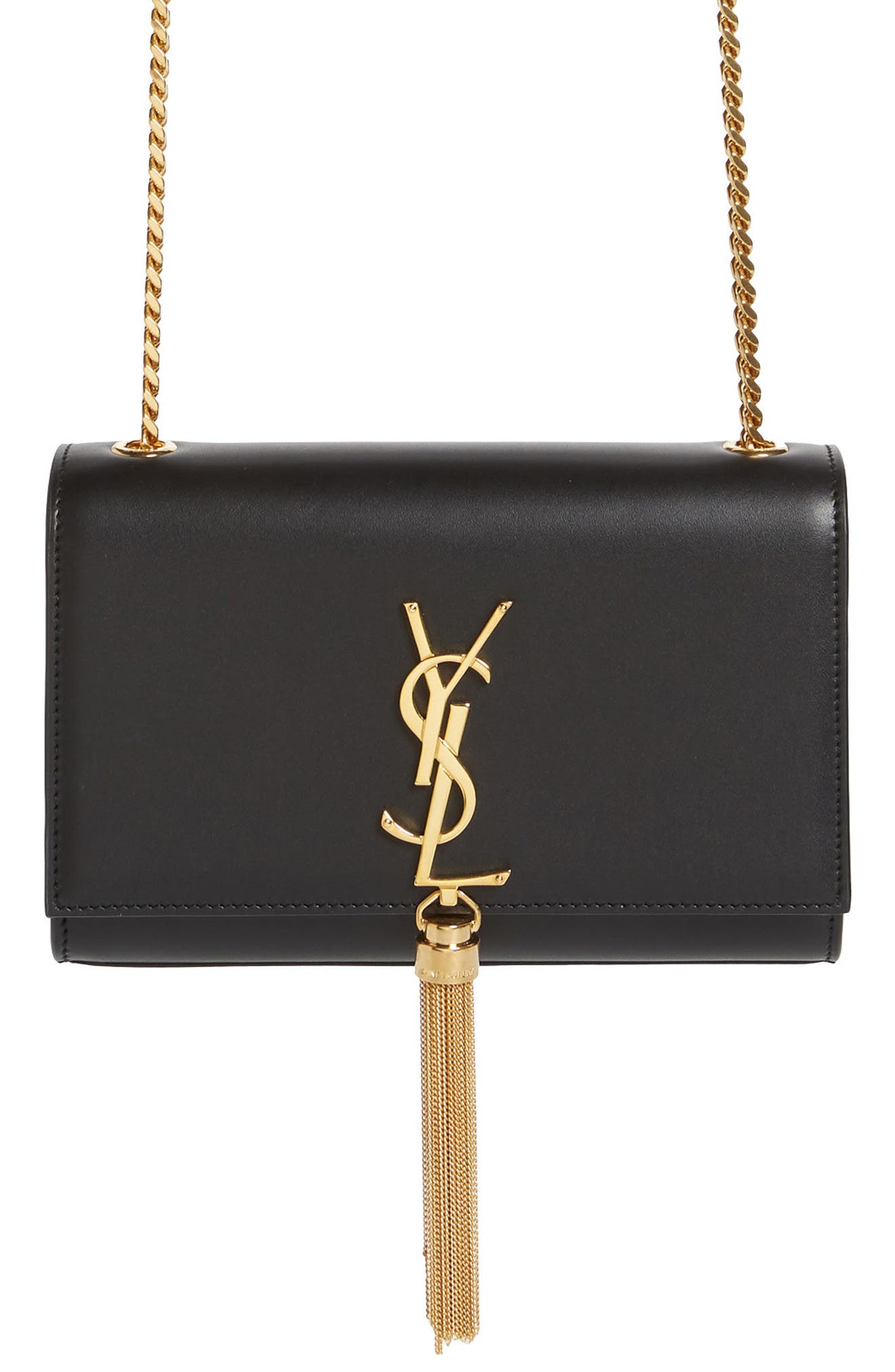 Kate Tassel Calfskin Leather Shoulder Bag, Main, color, NERO
