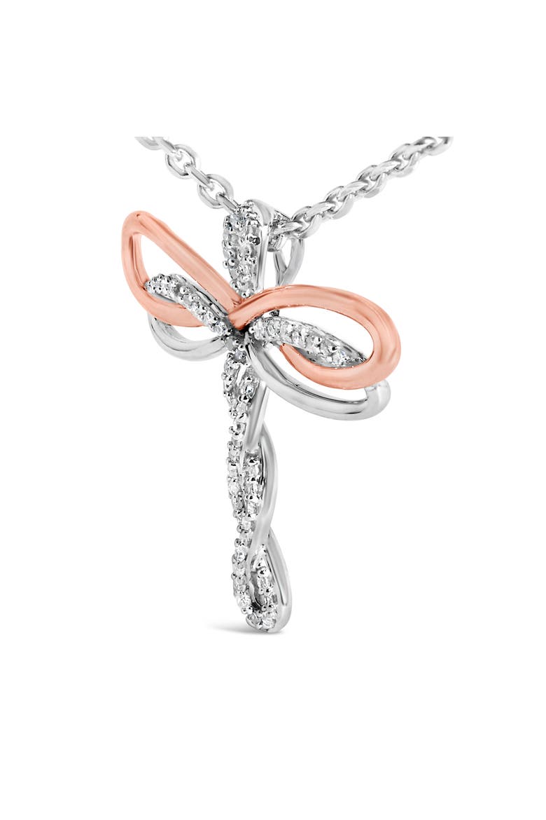14K Rose Gold Plated Sterling Silver 1/10 Cttw Diamond Dragonfly Pendant Necklace, Alternate, color, White Gold over Silver