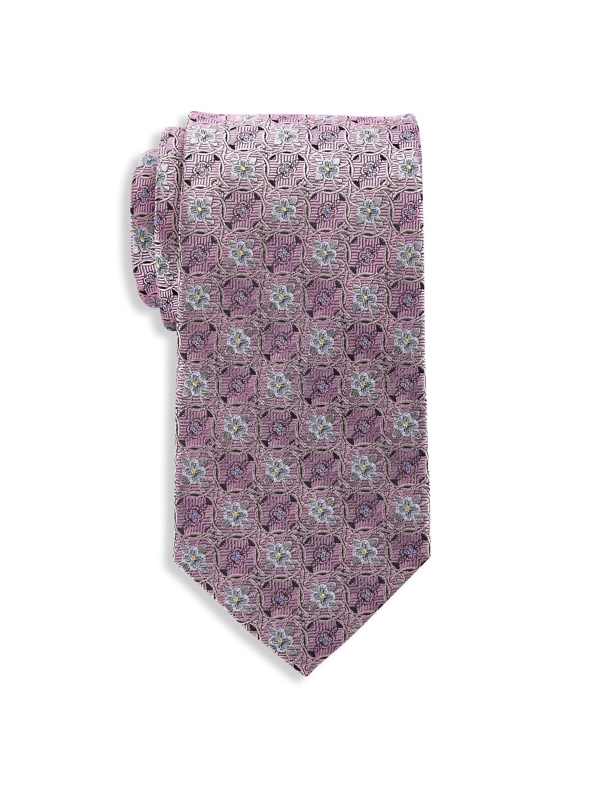 Oak Hill Premium By Dxl Big & Tall Floral Medallion Silk Tie In Pink