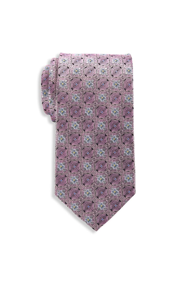 Big & Tall Floral Medallion Silk Tie, Main, color, PINK